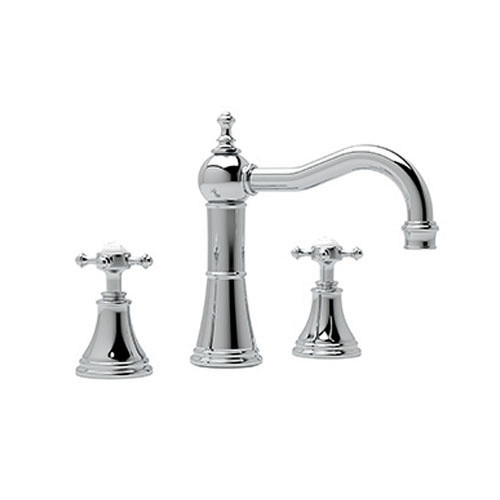 Widespread Bathroom Faucet and Metal Cross Handles in Polished Chrome