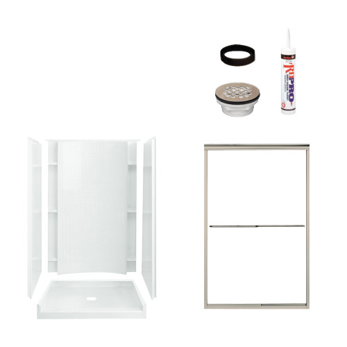 77-in x 36-in x 48-in Vikrell Wall and Floor 5-Piece Alcove Shower Kit in Nickel with Clear Glass