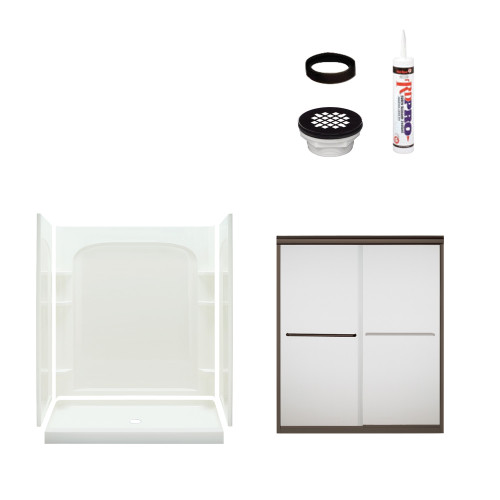 75.75-in x 34-in x 60-in Vikrell Wall and Floor 5-Piece Alcove Shower Kit in Deep Bronze with Frosted Glass