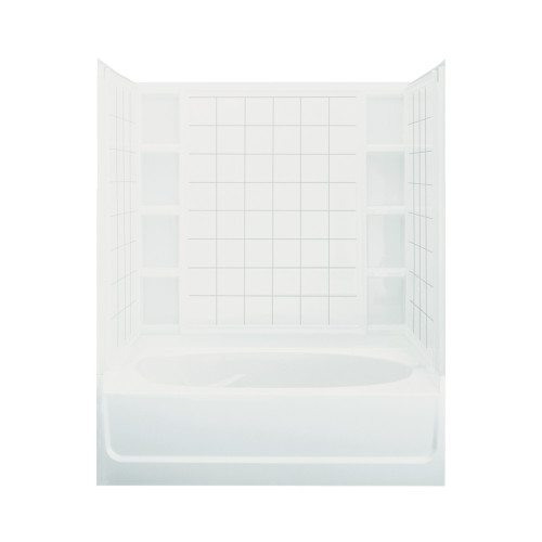 72-in x 36-in x 60.25-in Vikrell Oval in Rectangle Skirted Bathtub with Right-Hand Drain and Wall Surround in White