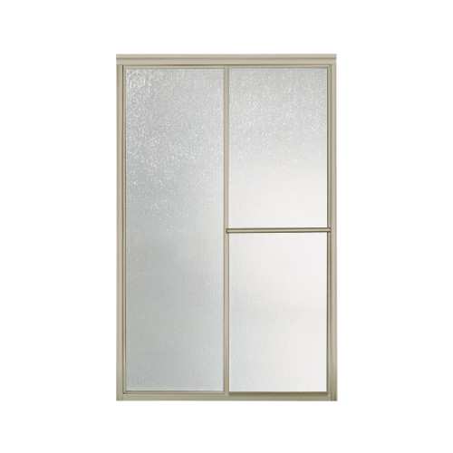 54.625-in to 59.375-in W x 70-in H Sliding Shower Door in Nickel with Rain Glass Texture