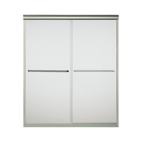 54.625-in to 59.625-in W x 70.0625-in H Frameless Sliding Shower Door in Nickel with Frosted Glass Pattern