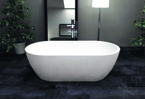 63-in L x 32-in W x 21-in H Resin Stone Freestanding Bathtub with center drain, in White