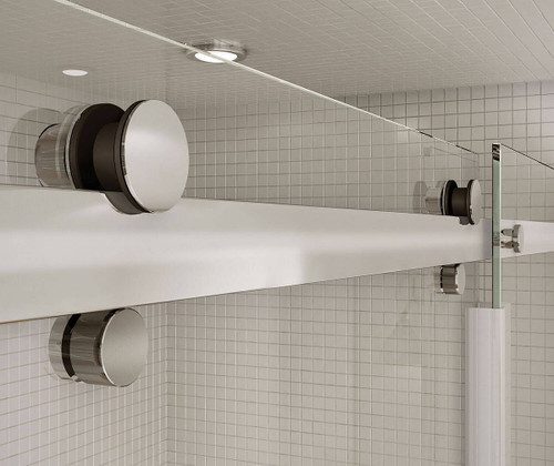 56.5 to 59in x 59in Frameless Slider Tub Door with Clear Glass, in Chrome