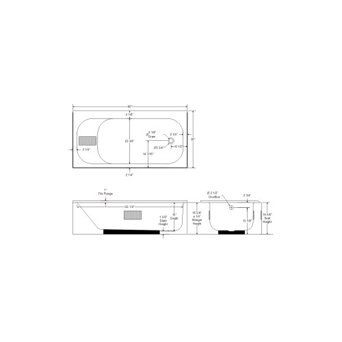 MAUI Standard Outlet Slip-Resistant Bottom Soaker Bath with Right Hand Drain, in White