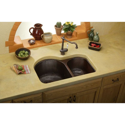 Copper Double Bowl Undermount Sink in Antique Hammered Copper