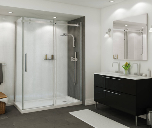 60in x 32in Rectangular Corner Right Acrylic Shower Base with Right Hand Drain, in White