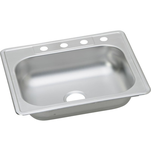 Stainless Steel Single Bowl Top Mount Sink and Faucet Kit with 4 Faucet Holes in Satin