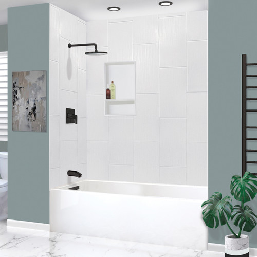 Transolid UATLN603220-L-MB Unity 60-in x 32-in x 20-in Alcove Acrylic Bathtub Kit With Left Hand Drain, White/Matte Black