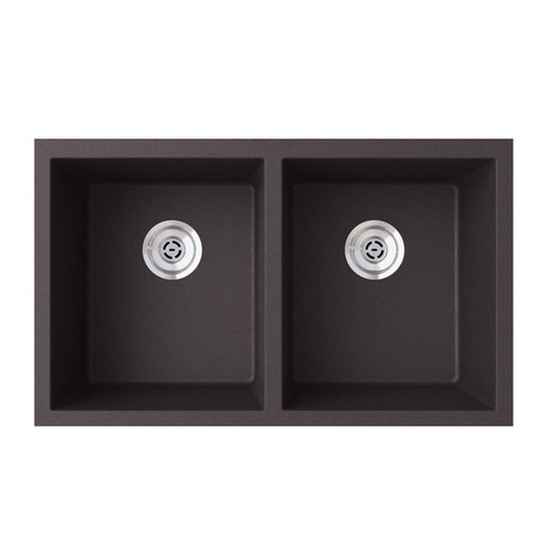 31.875-in D x 19.25-in W x 9.5625-in H Granite Undermount Double Bowl Kitchen Sink with 1-Hole in Nero