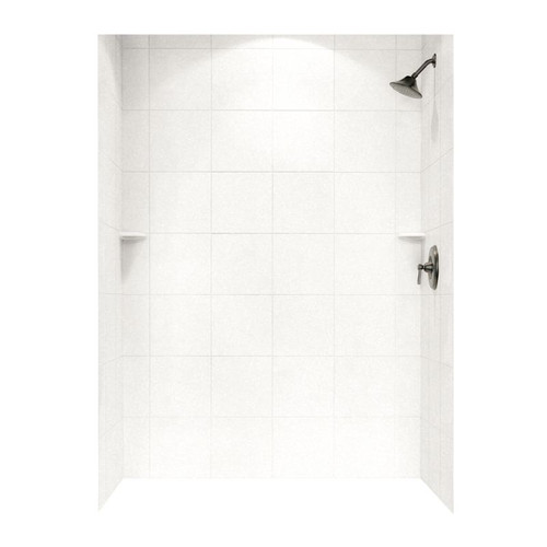 36-in D x 62-in W x 72-in H Solid Surface Bath Wall Surround in Tahiti White