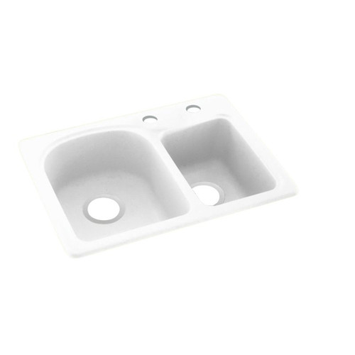 18-in D x 25-in W x 7.5-in H Solid Surface Dual Mount Double Bowl Kitchen Sink with 2-Hole in White