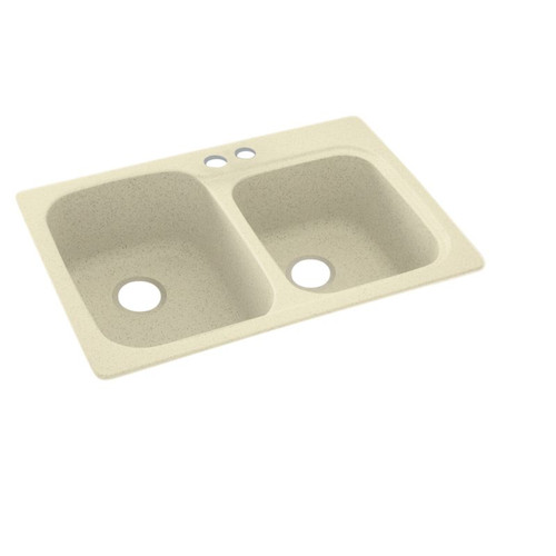 KS03322DB.037-2B 33-in D x 22-in W x 9-in H Solid Surface Dual Mount Double Bowl Kitchen Sink with 2-Hole in Bone