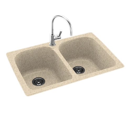 33-in D x 22-in W x 10.5-in H Solid Surface Dual Mount Double Bowl Kitchen Sink with 1-Hole in Bermuda Sand