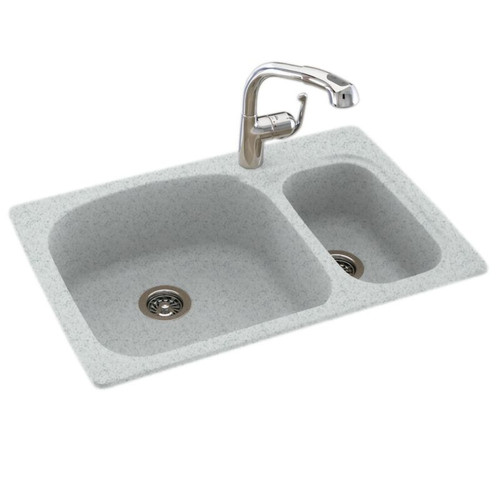 33-in D x 22-in W x 9.75-in H Solid Surface Dual Mount Double Bowl Kitchen Sink with 1-Hole in Tahiti Gray