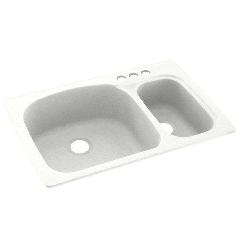 33-in D x 22-in W x 9.75-in H Solid Surface Dual Mount Double Bowl Kitchen Sink with 3-Hole in Tahiti White