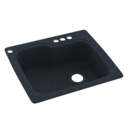 25-in D x 22-in W x 9.5-in H Solid Surface Dual Mount Single Bowl Kitchen Sink with 4-Hole in Black Galaxy