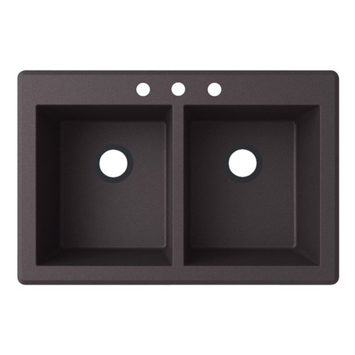 33-in D x 22-in W x 9.563-in H Granite Dual Mount Double Bowl Kitchen Sink with 3-Hole in Nero