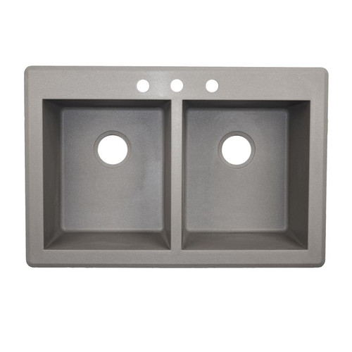 33-in D x 22-in W x 9.563-in H Granite Dual Mount Double Bowl Kitchen Sink with 3-Hole in Metallico