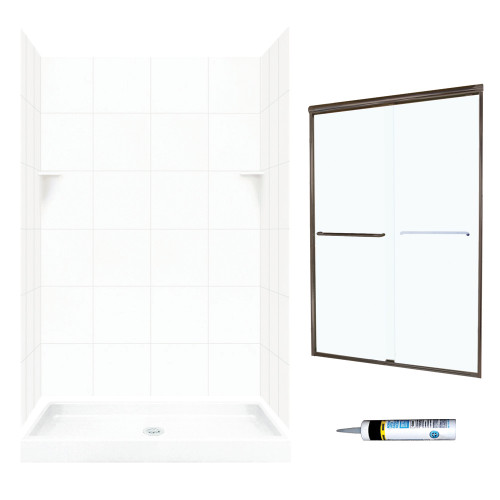 Swan SQP3448010-M46570BC 72.5-in x 48-in x 34-in 5-Piece Alcove Shower Kit in White