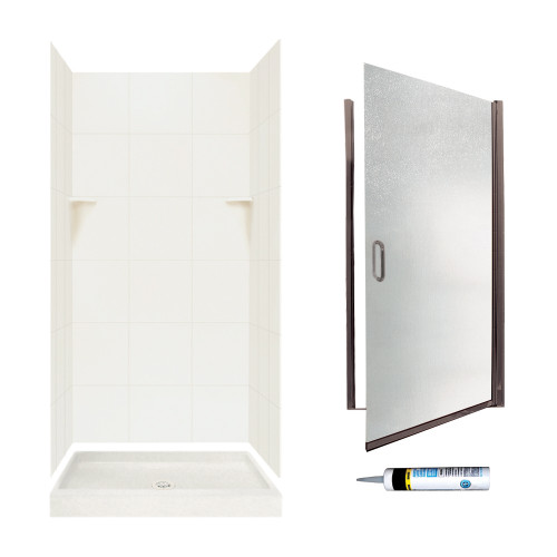 Swan SQP3636018-M34570BR 72.5-in x 36-in x 36-in 5-Piece Alcove Shower Kit in Bisque