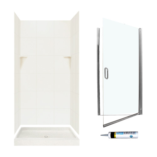 Swan SQP3636018-M34570CC 72.5-in x 36-in x 36-in 5-Piece Alcove Shower Kit in Bisque