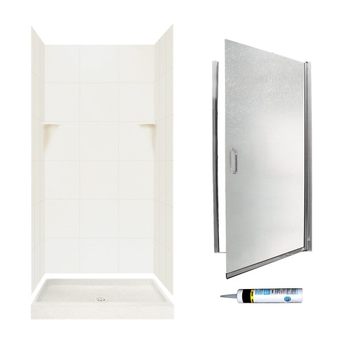 Swan SQP3636018-M34570CR 72.5-in x 36-in x 36-in 5-Piece Alcove Shower Kit in Bisque
