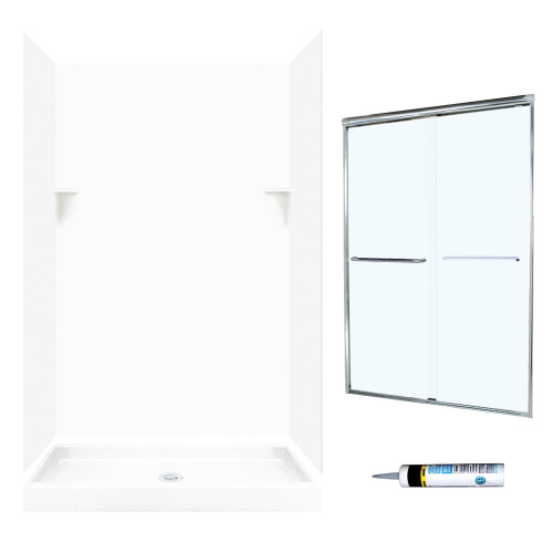 SSP3448010-M46570CC 72-in x 48-in x 34-in 5-Piece Alcove Shower Kit in White