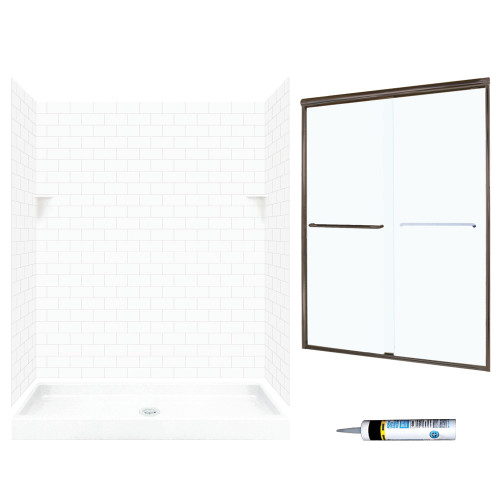 STP3460010-M58570BC 72.5-in x 60-in x 34-in 5-Piece Alcove Shower Kit in White