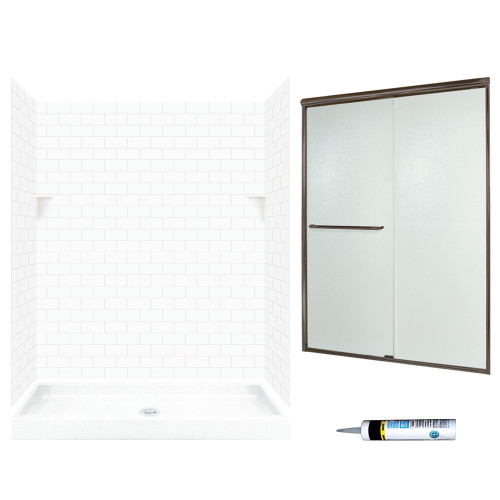 STP3460010-M58570BR 72.5-in x 60-in x 34-in 5-Piece Alcove Shower Kit in White
