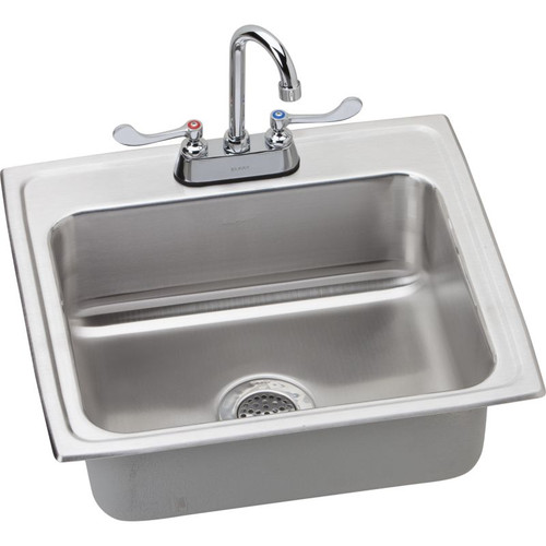 Stainless Steel Single Bowl Top Mount Sink and Faucet Kit with 2 Faucet Holes in Lustrous Highlighted Satin