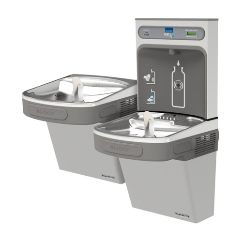 Filtered Bottle Filling Station with Versatile Bi-Level Green ADA Cooler in Light Gray Granite