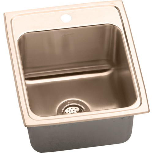 17" x 22" x 10-1/8" 18 Gauge CuVerro Antimicrobial Copper Single Bowl Drop-in Sink with 1 Faucet Hole in Lustrous Satin