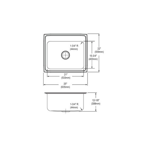 25" x 22" x 12-1/8" 18 Gauge Stainless Steel Single Bowl Drop-in Kitchen Sink with 4 Faucet Holes in Lustrous Satin
