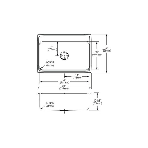 31" x 22" x 10-1/8" 18 Gauge Stainless Steel Single Bowl Drop-in Kitchen Sink with 1 Faucet Hole in Lustrous Satin