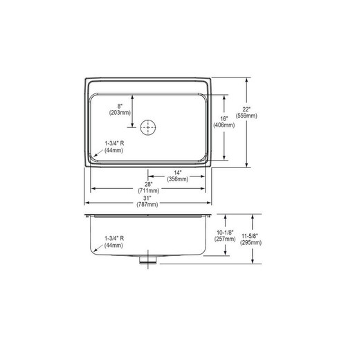 31" x 22" x 10-1/8" 18 Gauge Stainless Steel Single Bowl Drop-in Kitchen Sink with Perfect Drain and 4 Faucet Holes in Lustrous Satin