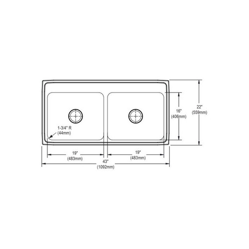 43" x 22" x 10-1/8" 18 Gauge Stainless Steel Equal Double Bowl Drop-in Kitchen Sink with 2 Faucet Holes in Lustrous Satin
