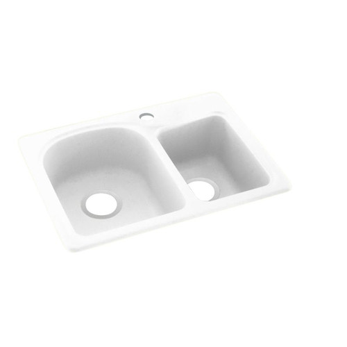 18-in D x 25-in W x 7.5-in H Solid Surface Dual Mount Double Bowl Kitchen Sink with 1-Hole in White