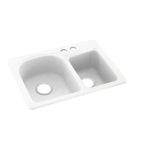 KS02518DB.011-2B 18-in D x 25-in W x 7.5-in H Solid Surface Dual Mount Double Bowl Kitchen Sink with 2-Hole in Tahiti White