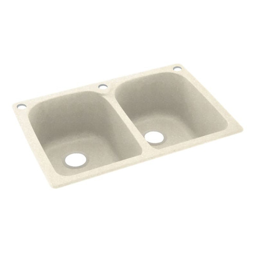 33-in D x 22-in W x 10.5-in H Solid Surface Dual Mount Double Bowl Kitchen Sink with 3-Hole in Pebble