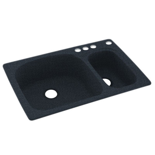 33-in D x 22-in W x 9.75-in H Solid Surface Dual Mount Double Bowl Kitchen Sink with 4-Hole in Black Galaxy