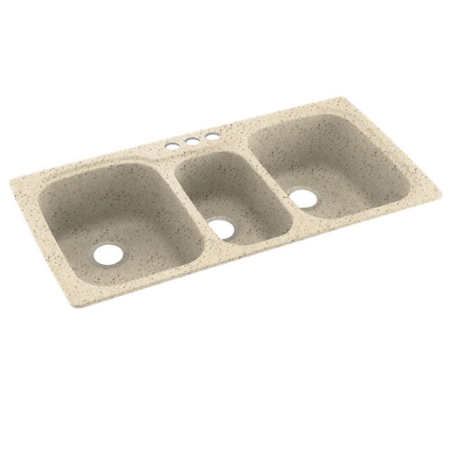 44-in D x 22-in W x 9.5-in H Solid Surface Dual Mount Triple Bowl Kitchen Sink with 3-Hole in Tahiti Desert