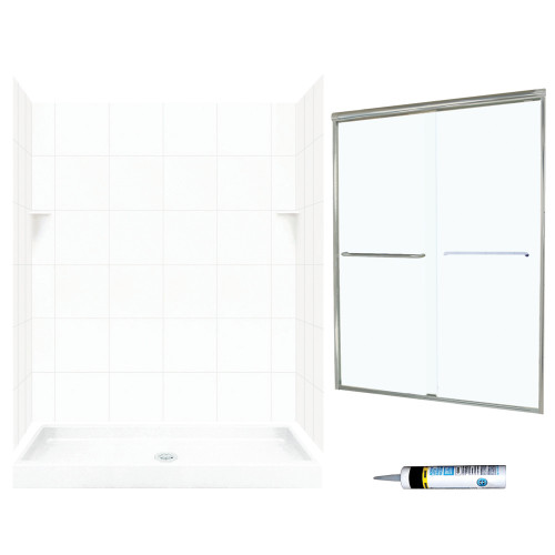 Swan SQP3460010-M58570NC 72.5-in x 60-in x 34-in 5-Piece Alcove Shower Kit in White