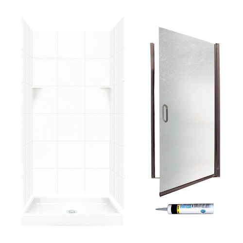 SQP3636010-M34570BR 72.5-in x 36-in x 36-in 5-Piece Alcove Shower Kit in White