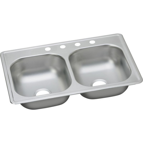 Dayton DSE233193 Stainless Steel Double Bowl Top Mount Sink with 3 Faucet Holes in Elite Satin