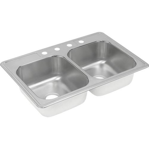 Dayton DXR33222 Stainless Steel Double Bowl Top Mount Sink with 2 Faucet Holes in Satin