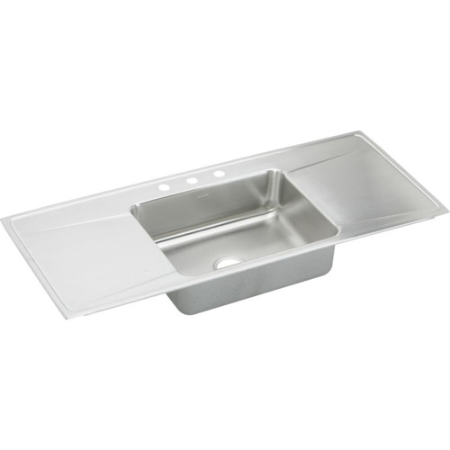 54" x 22" x 7-5/8" 18 Gauge Stainless Steel Single Bowl Drop-in Sink with Drainboard and 3 Faucet Holes in Lustrous Satin