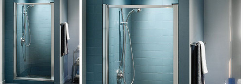 31 to 32.75in x 64.5in Frameless Pivot Alcove Shower Door with Clear Glass, in Chrome
