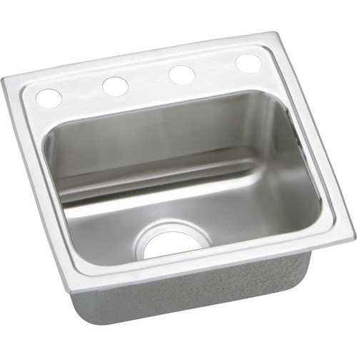 Elkay LR1716OS4 Stainless Steel Single Bowl Top Mount Sink with OS4 Faucet Holes in Lustrous Highlighted Satin