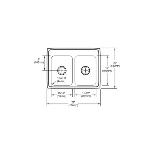29" x 22" x 7-5/8" 18 Gauge Stainless Steel Equal Double Bowl Drop-in Kitchen Sink with 2 Faucet Holes in Lustrous Satin